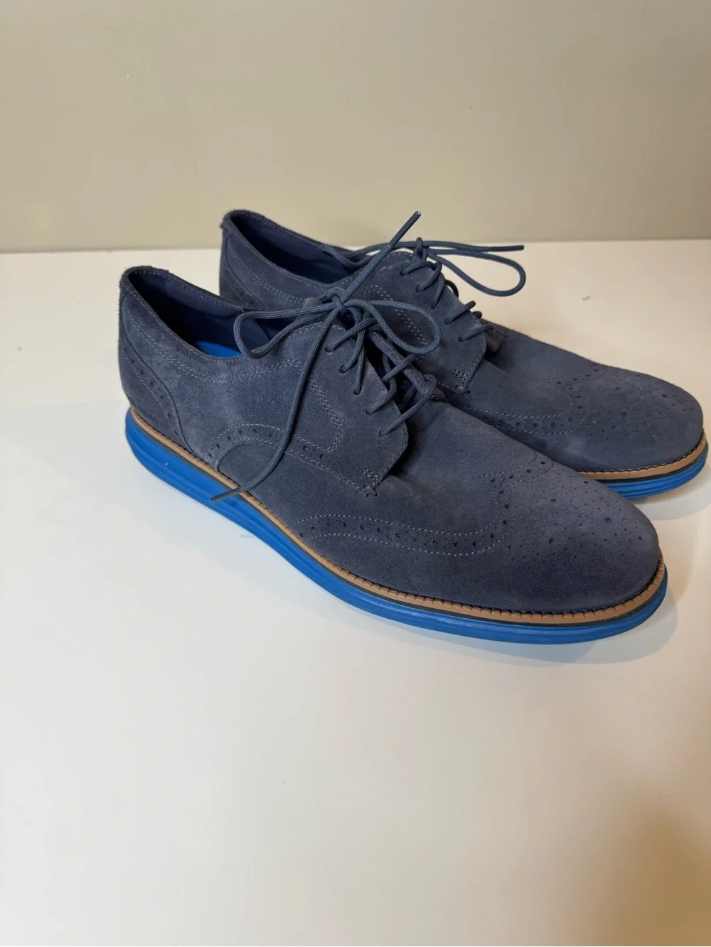 Cole Haan ØriginalGrand Wingtip Oxford Blue Suede Shoes Men’s Size 12M